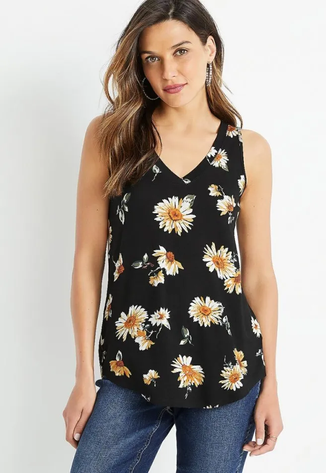 247 Black Daisy VNeck Tank Top Women Maurices Tops