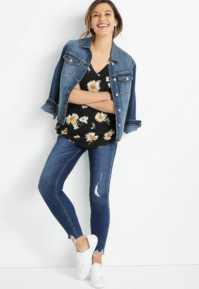 247 Black Daisy VNeck Tank Top Women Maurices Tops
