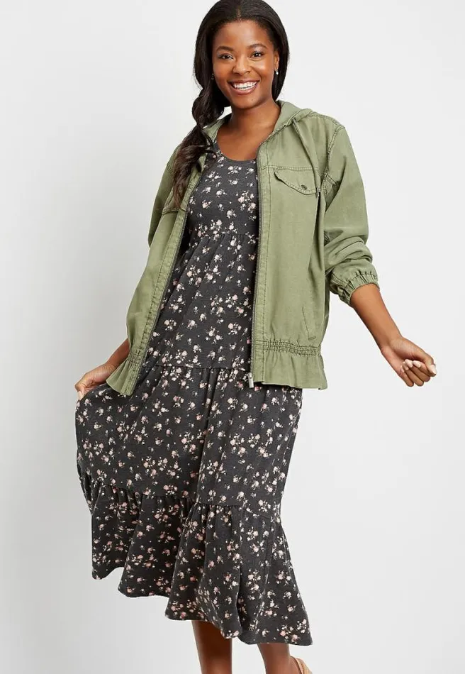 247 Dark Gray Floral Tiered Maxi Dress Women Maurices Dresses and Jumpsuits
