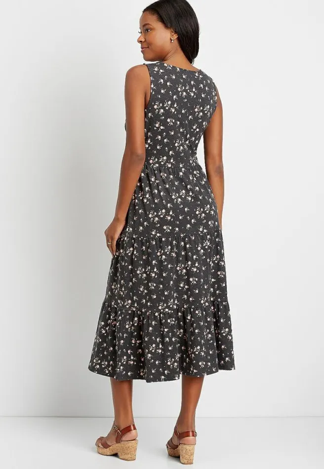 247 Dark Gray Floral Tiered Maxi Dress Women Maurices Dresses and Jumpsuits