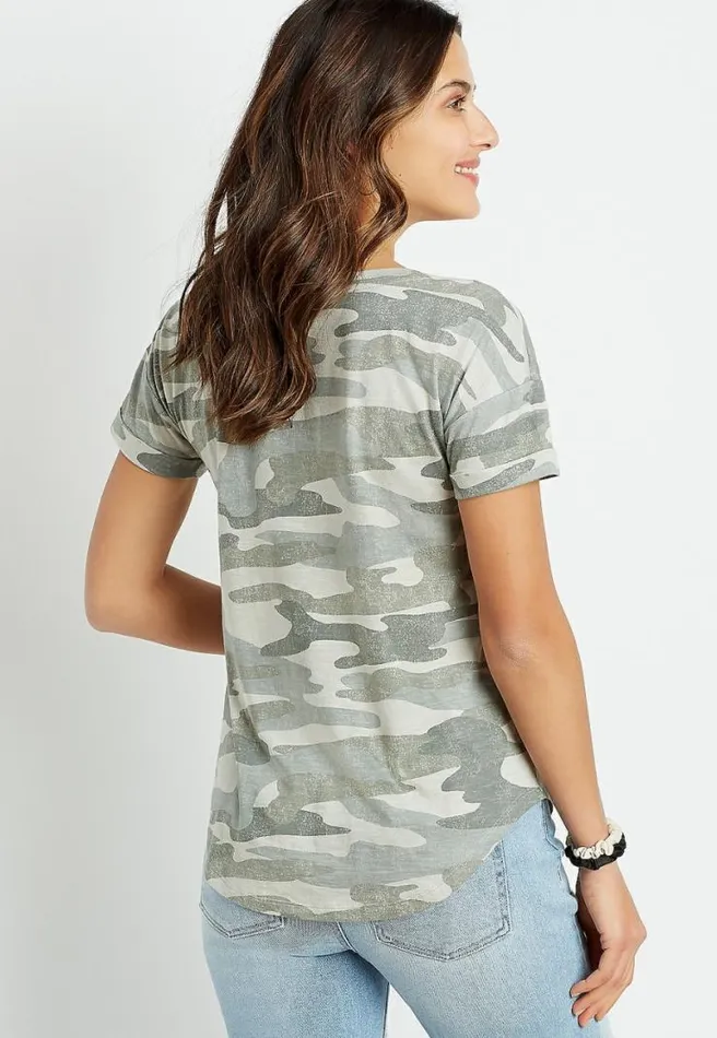 247 Green Camo Drop Shoulder Classic Tee Women Maurices Tops