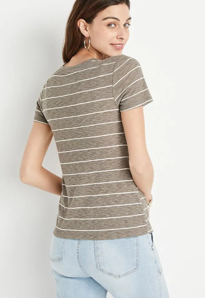 247 Olive Striped Rib Knit Tuck In Tee Women Maurices Tops