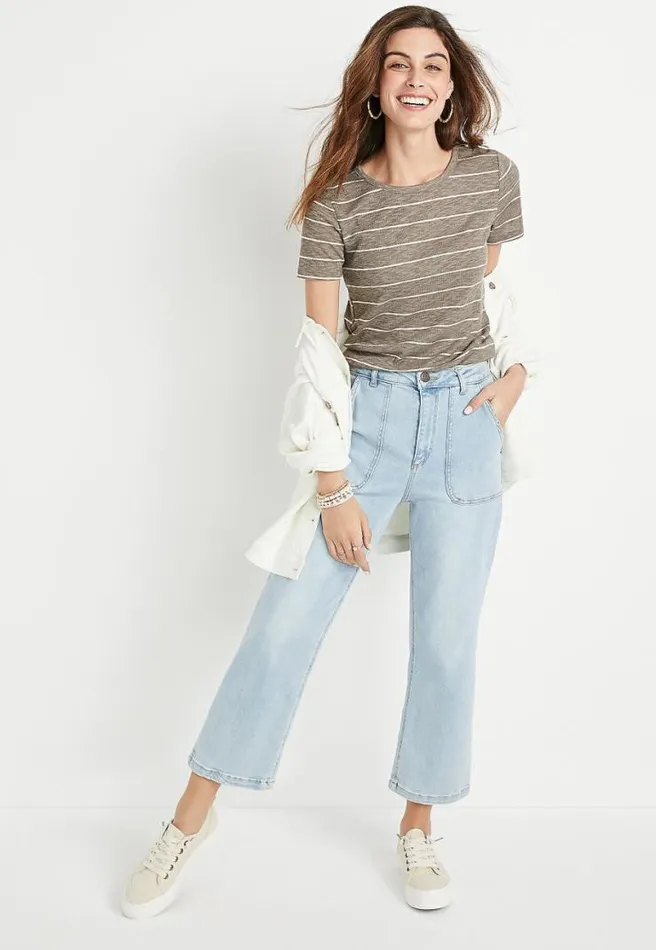 247 Olive Striped Rib Knit Tuck In Tee Women Maurices Tops