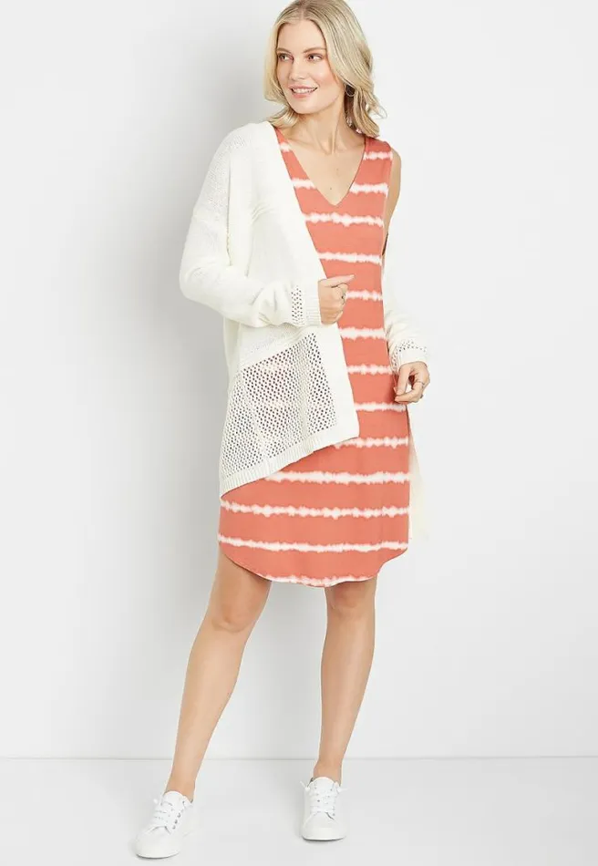 247 Peach Striped Tie Dye Shift Dress Women Maurices Dresses and Jumpsuits