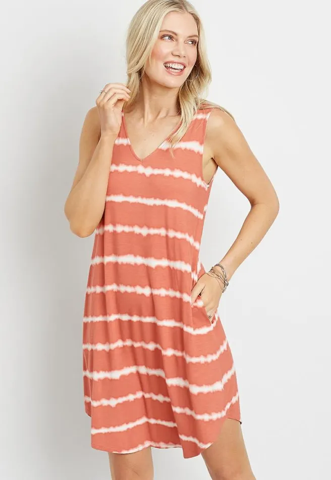 247 Peach Striped Tie Dye Shift Dress Women Maurices Dresses and Jumpsuits