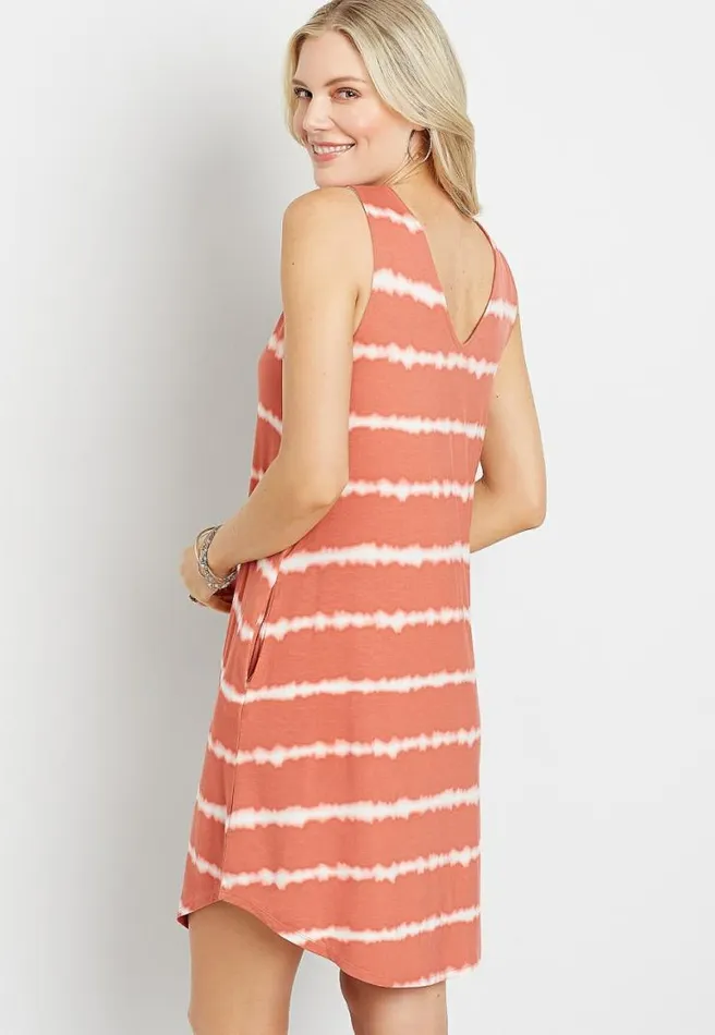247 Peach Striped Tie Dye Shift Dress Women Maurices Dresses and Jumpsuits