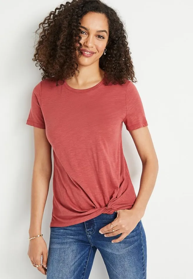 247 Red Front Knot Short Sleeve Top Women Maurices Tops