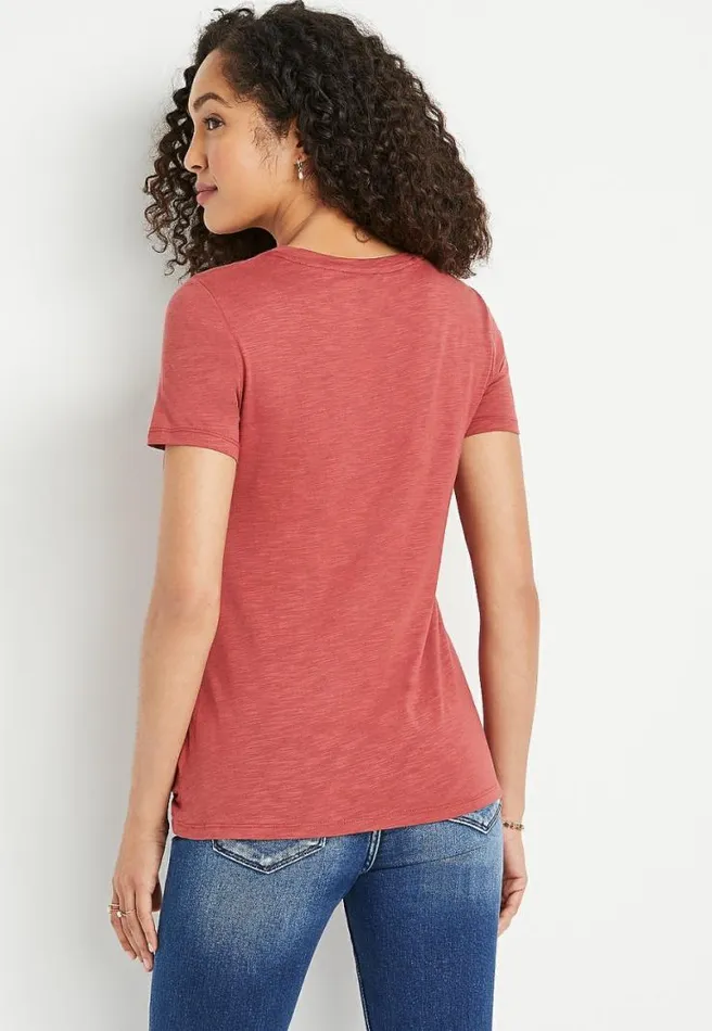 247 Red Front Knot Short Sleeve Top Women Maurices Tops