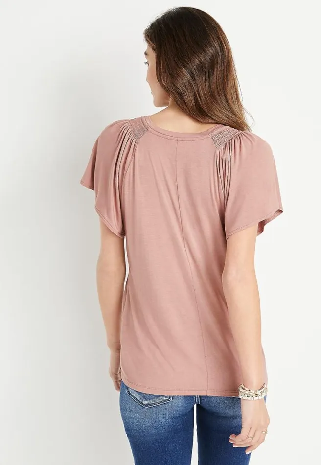 247 Solid Smocked Flutter Sleeve Top Women Maurices Tops