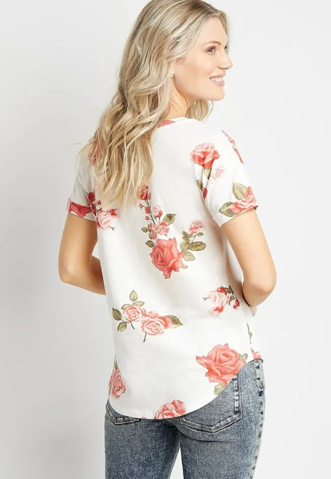247 White Floral Drop Shoulder Classic Tee Women Maurices Tops