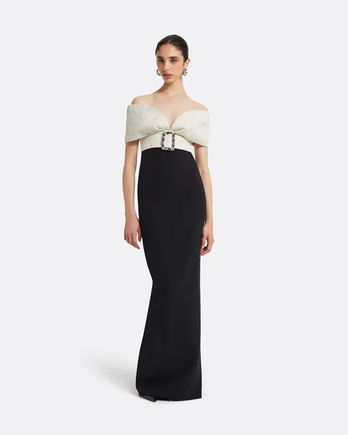 Abike Ivory and Black Long Dress Ivory On Black Dresses Safiyaa Women