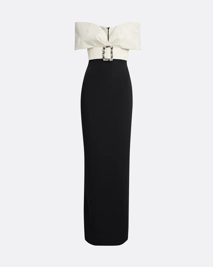 Abike Ivory and Black Long Dress Ivory On Black Dresses Safiyaa Women