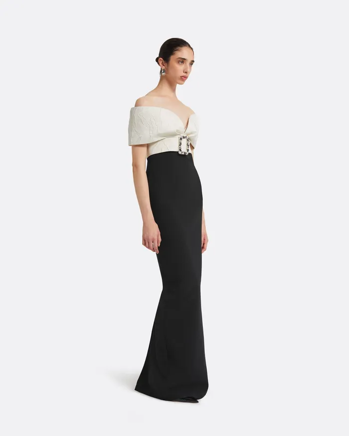 Abike Ivory and Black Long Dress Ivory On Black Dresses Safiyaa Women