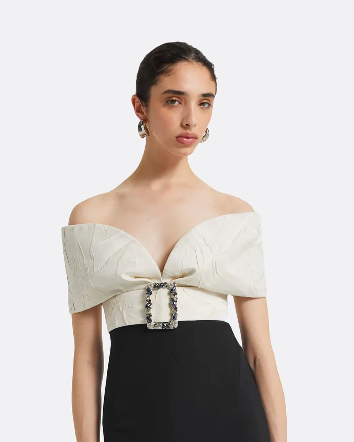 Abike Ivory and Black Long Dress Ivory On Black Dresses Safiyaa Women