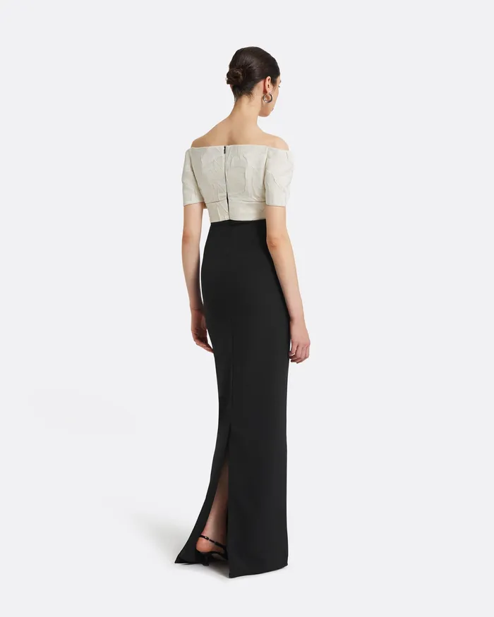 Abike Ivory and Black Long Dress Ivory On Black Dresses Safiyaa Women