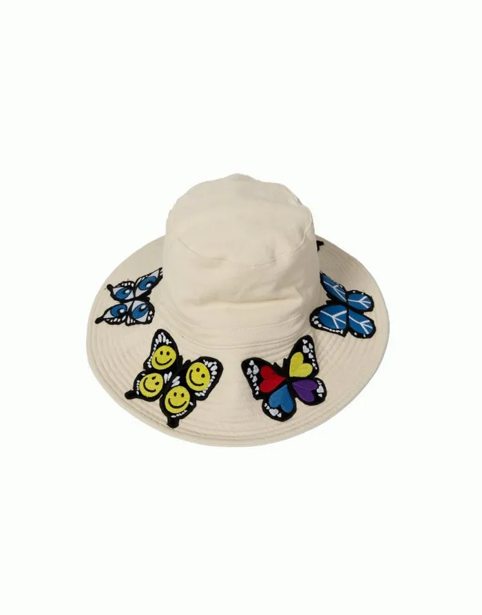 Adina Bucket Hat W Butterfly Patches Natural Women Lauren Moshi Hats