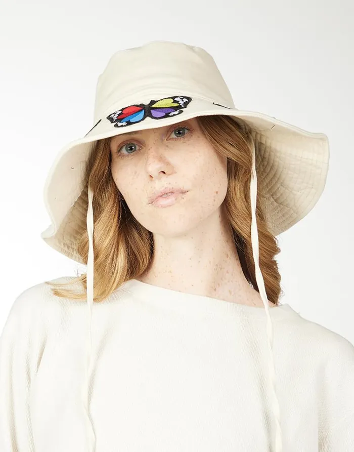 Adina Bucket Hat W Butterfly Patches Natural Women Lauren Moshi Hats
