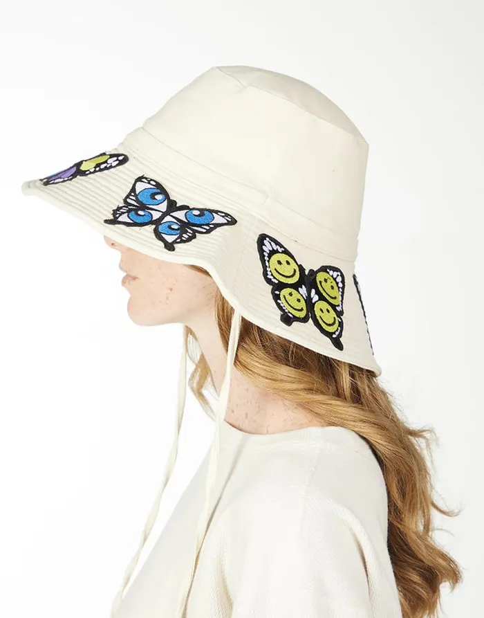 Adina Bucket Hat W Butterfly Patches Natural Women Lauren Moshi Hats