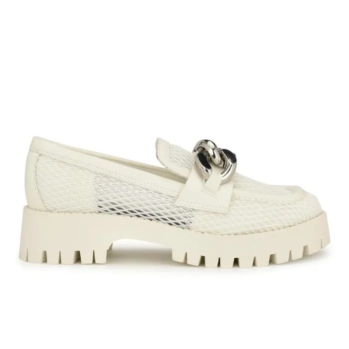 Afer Mesh Lugsole Loafers White Women Nine West Flats