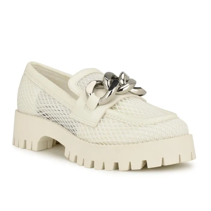 Afer Mesh Lugsole Loafers White Women Nine West Flats