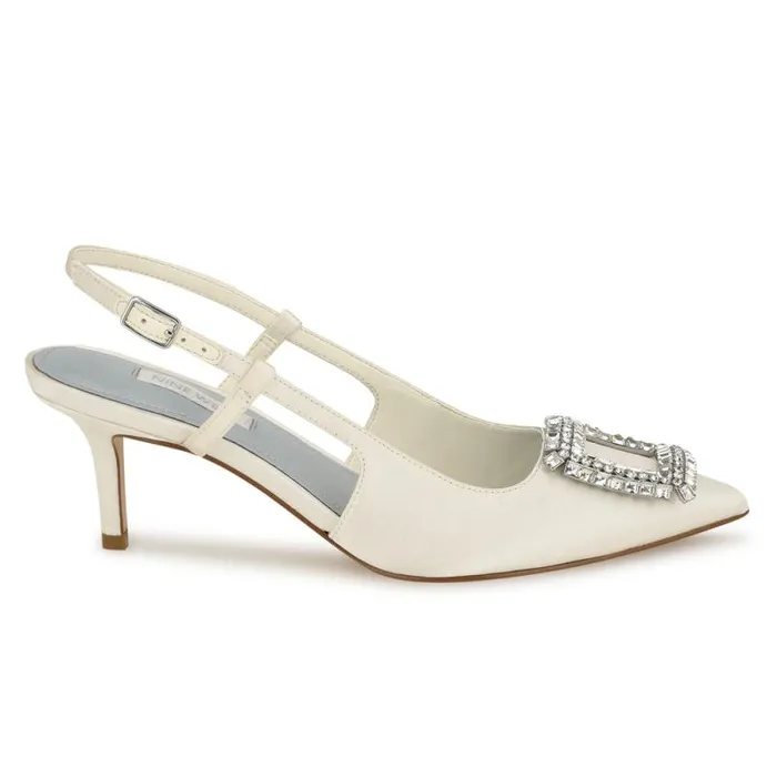 Aimey Pointy Toe Slingbacks Ivory Satin Women Nine West Heels