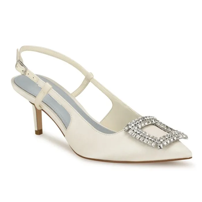Aimey Pointy Toe Slingbacks Ivory Satin Women Nine West Heels