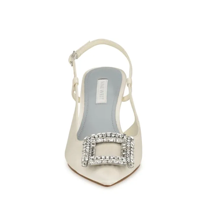 Aimey Pointy Toe Slingbacks Ivory Satin Women Nine West Heels