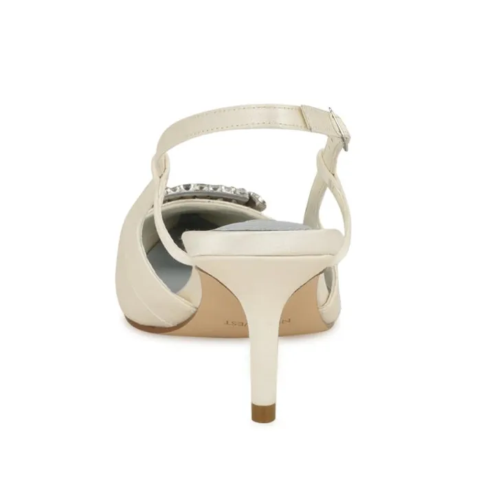 Aimey Pointy Toe Slingbacks Ivory Satin Women Nine West Heels