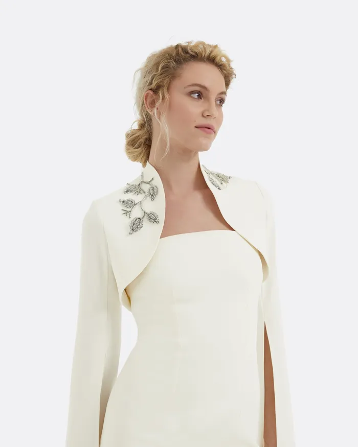 Amari Flower Bud Embroidered Bolero Ivory Women Bridal Safiyaa