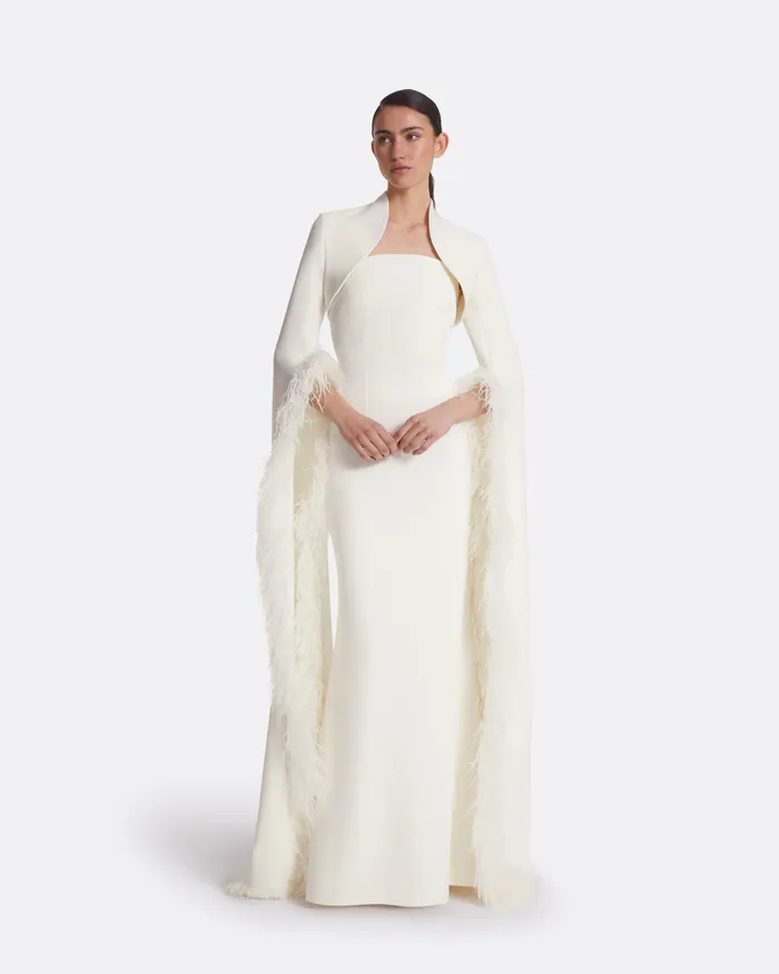 Amari Ivory FeatherTrimmed Bolero And Soshin Dress Ivory Capes and Harnesses Safiyaa Women