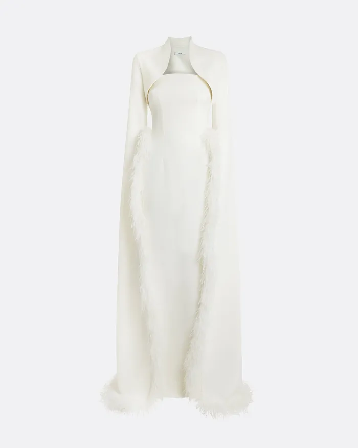 Amari Ivory FeatherTrimmed Bolero And Soshin Dress Ivory Capes and Harnesses Safiyaa Women