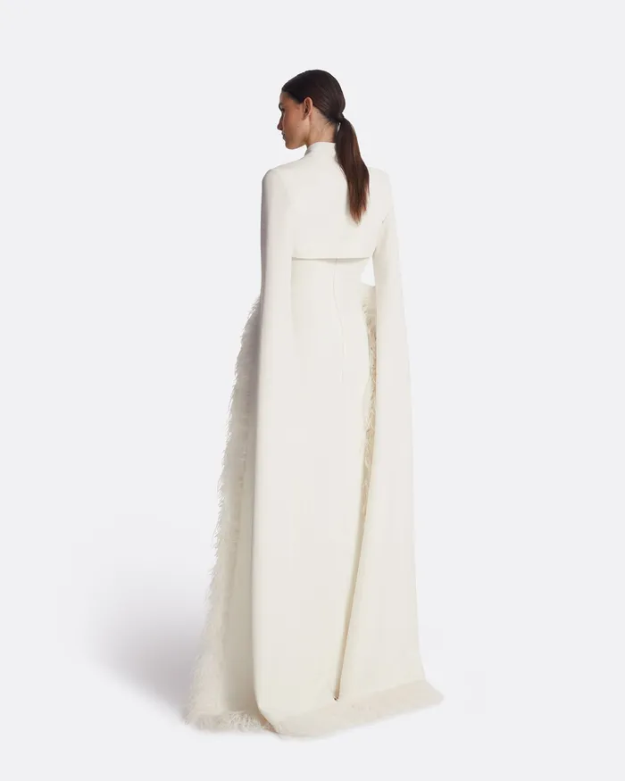 Amari Ivory FeatherTrimmed Bolero And Soshin Dress Ivory Capes and Harnesses Safiyaa Women