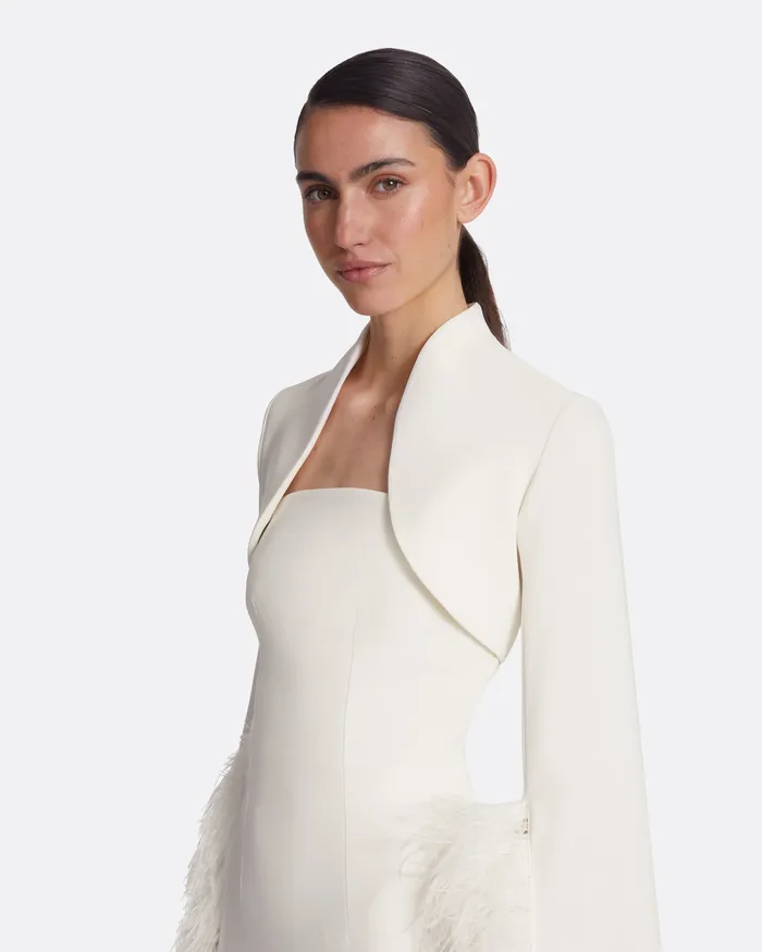 Amari Ivory FeatherTrimmed Bolero And Soshin Dress Ivory Capes and Harnesses Safiyaa Women