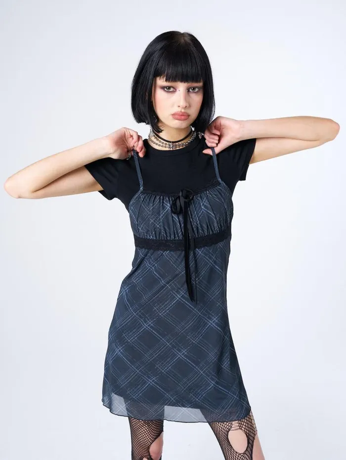 Amber Tartan Lace Trim Mini Dress Women Minga London Dresses