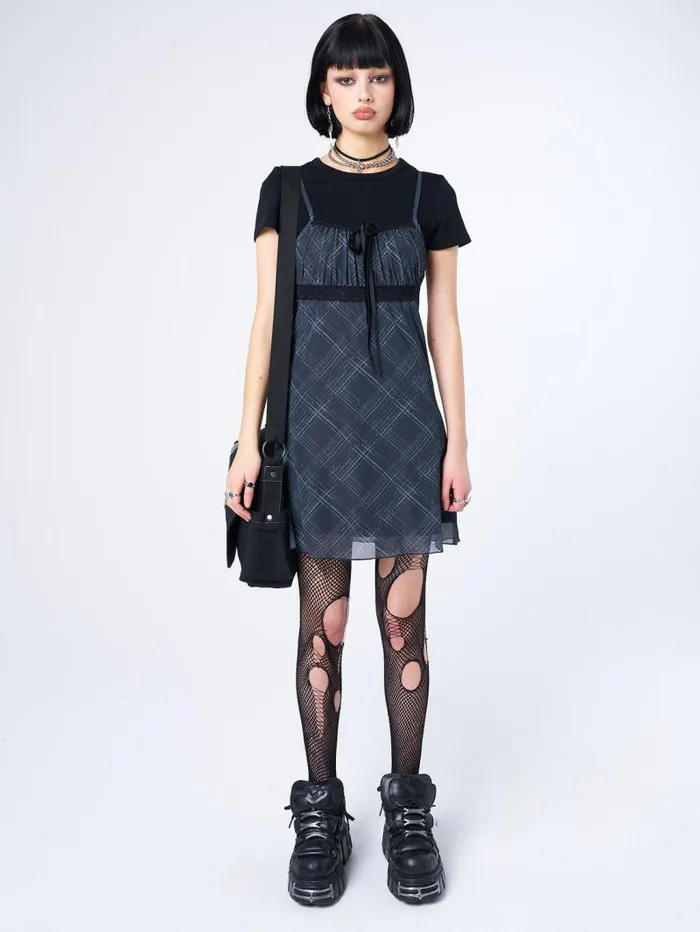 Amber Tartan Lace Trim Mini Dress Women Minga London Dresses
