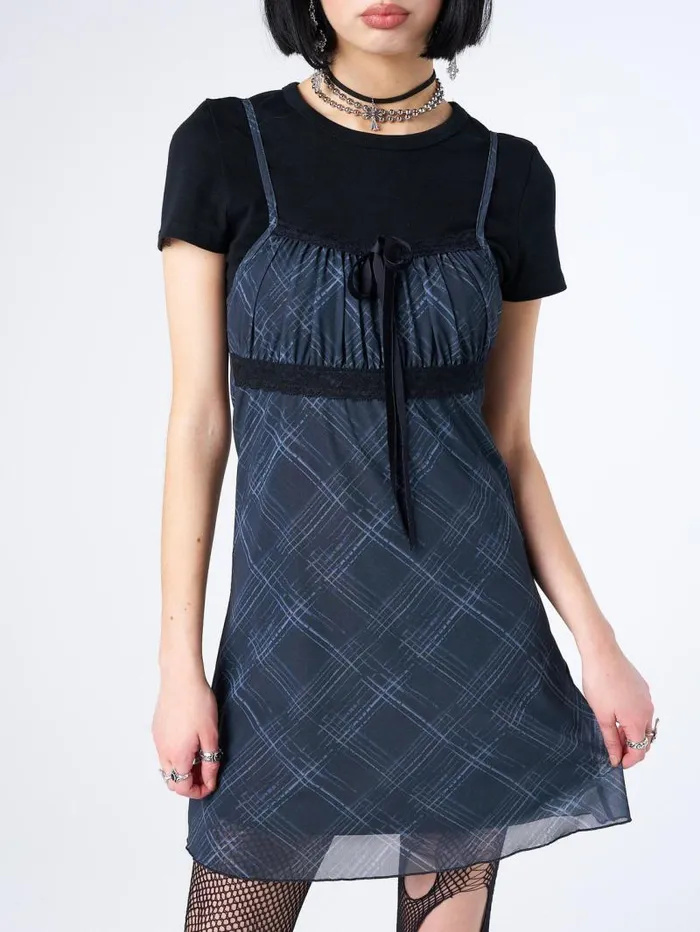 Amber Tartan Lace Trim Mini Dress Women Minga London Dresses