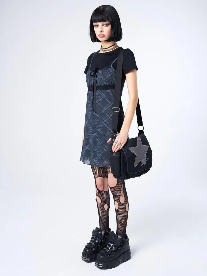 Amber Tartan Lace Trim Mini Dress Women Minga London Dresses