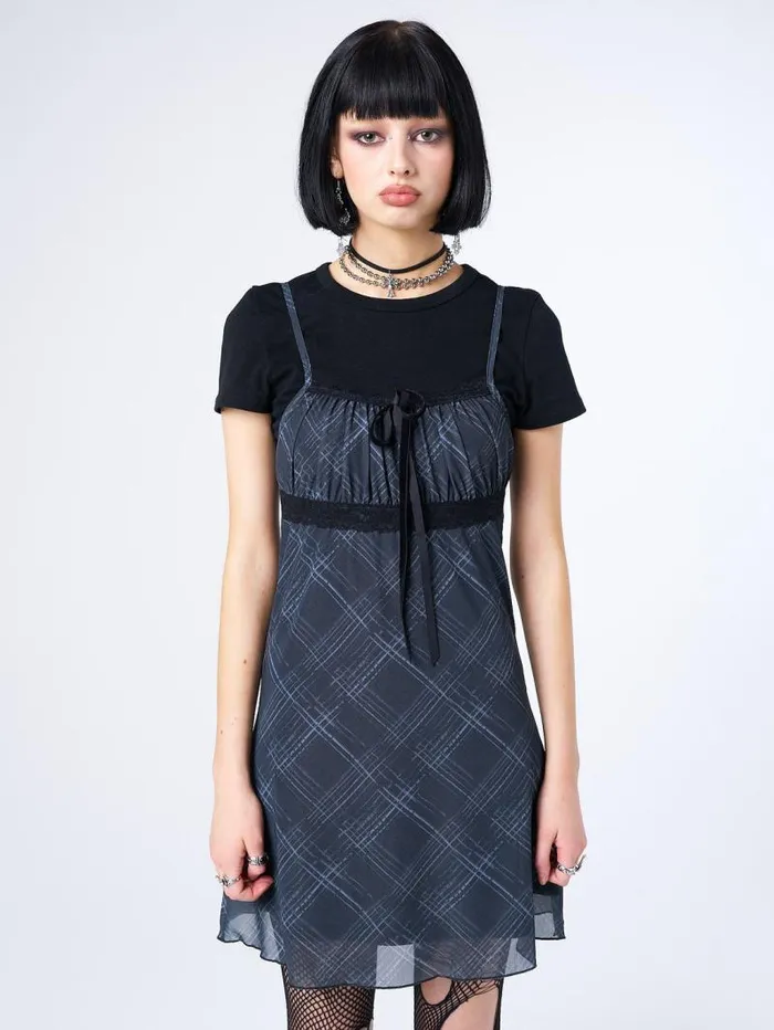 Amber Tartan Lace Trim Mini Dress Women Minga London Dresses