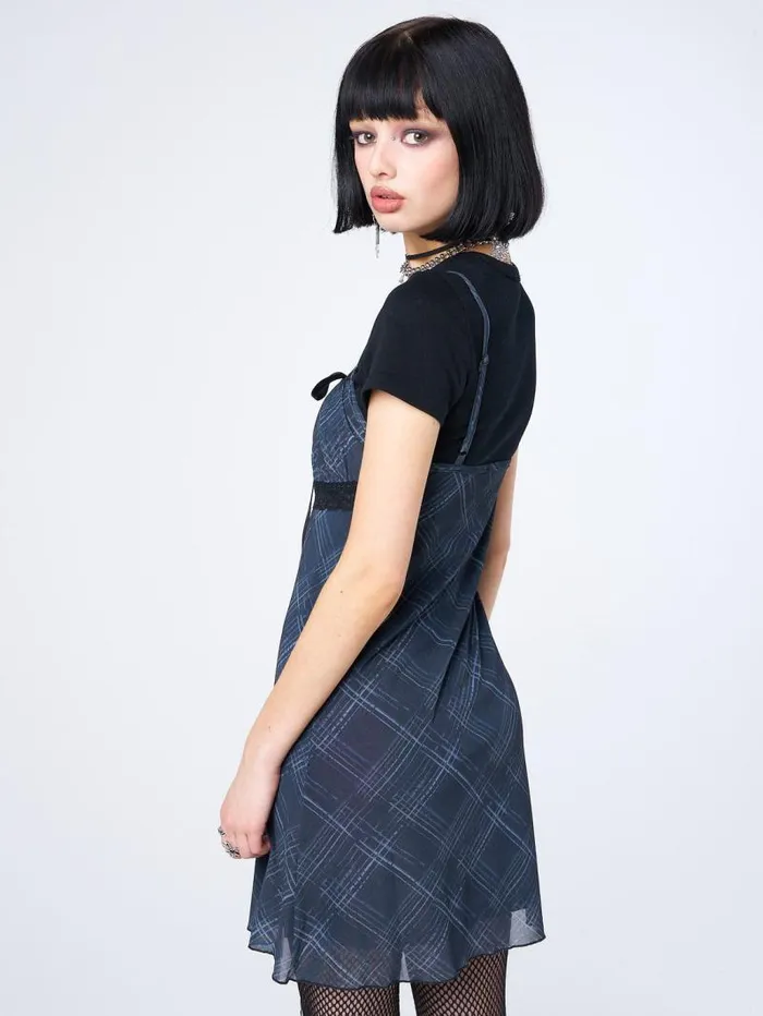 Amber Tartan Lace Trim Mini Dress Women Minga London Dresses