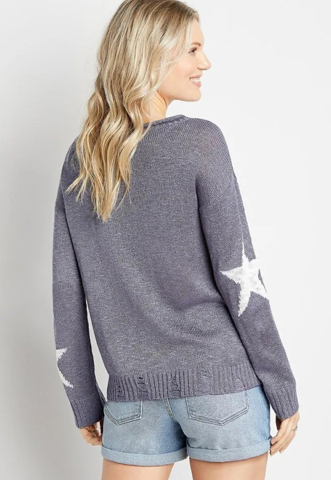 Americana Star Ripped Hem Pullover Women Maurices Tops