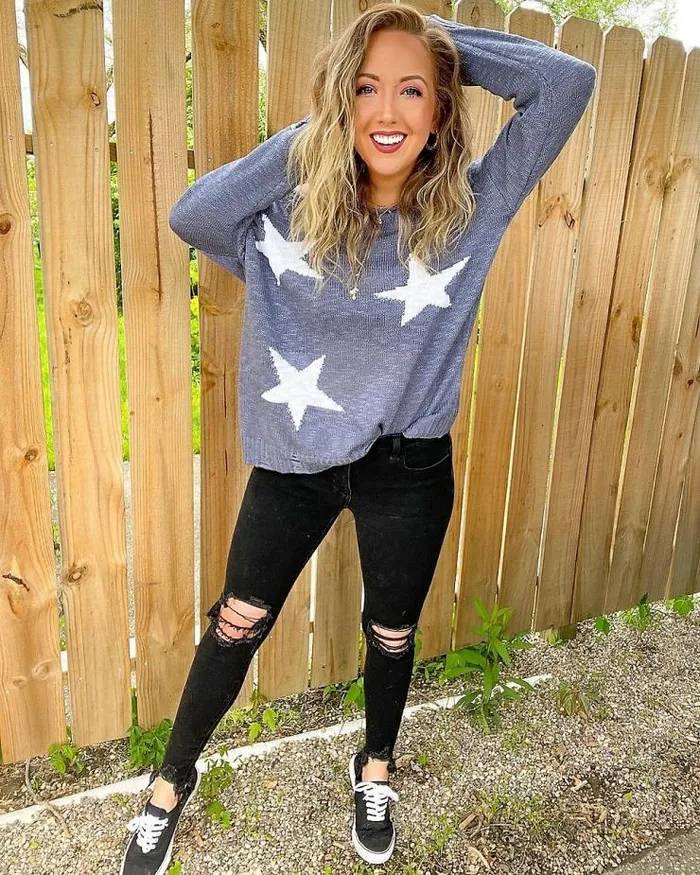 Americana Star Ripped Hem Pullover Women Maurices Tops