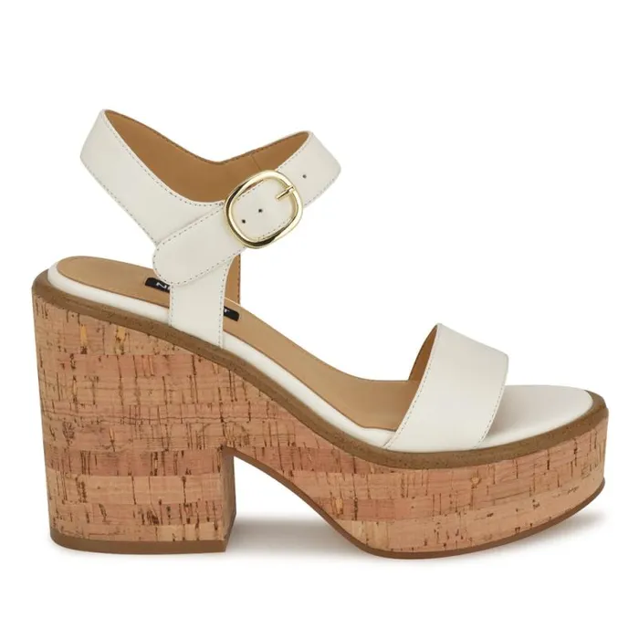 Amye Ankle Strap Wedge Sandals White Women Nine West Sandals