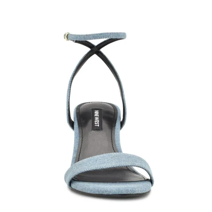 Anny Ankle Strap Heeled Sandals Blue Denim Fabric Women Nine West Heels Anny Ankle Strap Heeled Sandals Blue Denim Fabric Women Nine West Heels