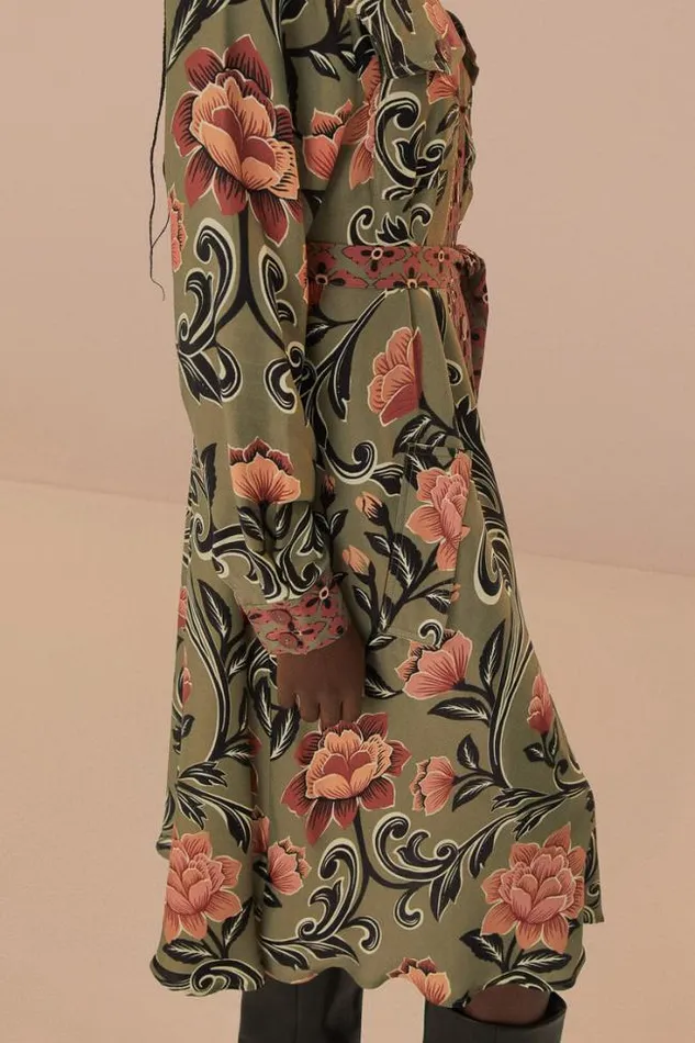 Arabesque Floral Green Midi Dress Women FARM Rio Midi Dresses