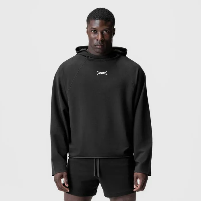 ASRV Hoodies and Sweatshirts Men MicroTerry Raw Hem Hoodie Black