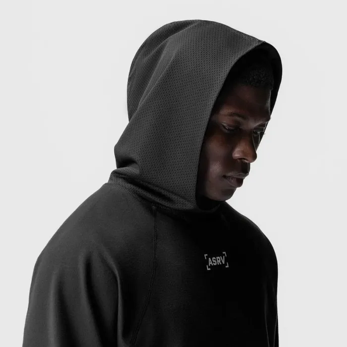 ASRV Hoodies and Sweatshirts Men MicroTerry Raw Hem Hoodie Black