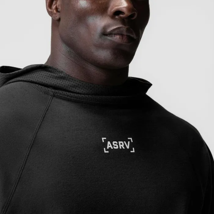 ASRV Hoodies and Sweatshirts Men MicroTerry Raw Hem Hoodie Black
