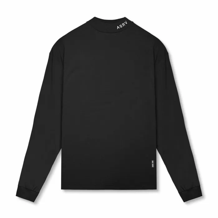 ASRV Long Sleeves Men CottonPlus Mock Neck Long Sleeve Black