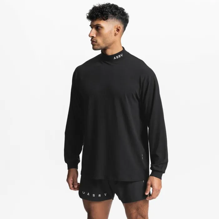 ASRV Long Sleeves Men CottonPlus Mock Neck Long Sleeve Black