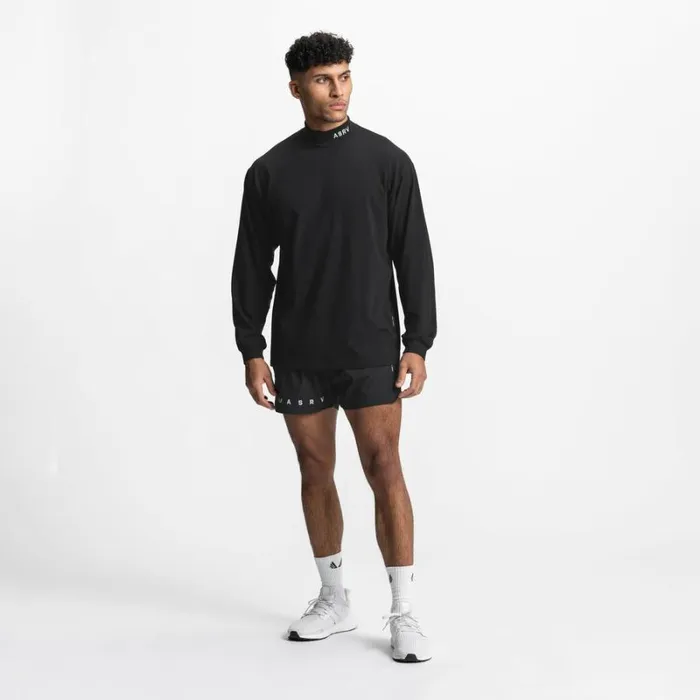 ASRV Long Sleeves Men CottonPlus Mock Neck Long Sleeve Black